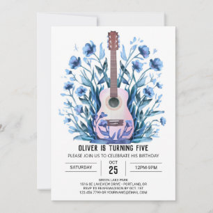 Invitation Musique Magie Bleu Guitare Garçon Anniversaire