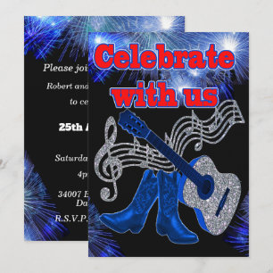 Invitation Musique Occidentale Guitare Bleue Et Bottes Cowboy