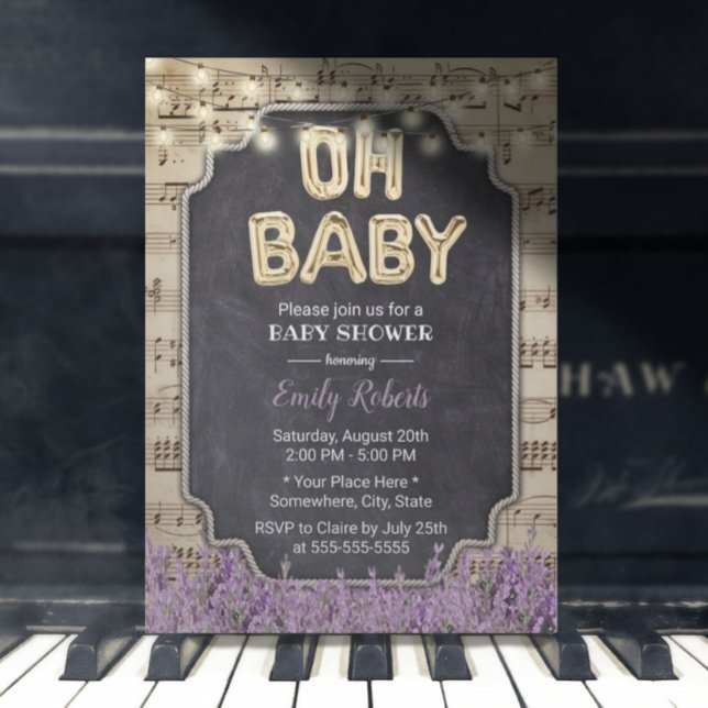Invitation Musique Oh Baby shower Lavande Rustique Floral (Créateur téléchargé)