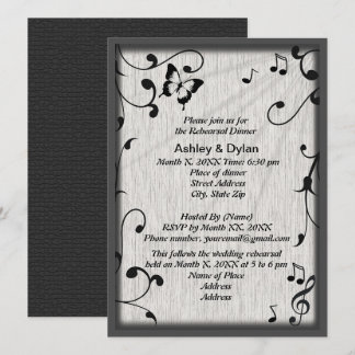 Invitation Musique Papillon Feuille Gris Noir Dîner de répéti