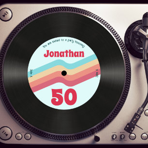 Invitation Musique personnalisée Retro coloré 50e Anniversair