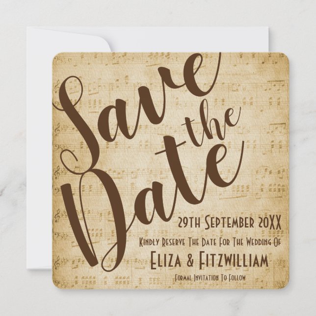 Invitation Musique Vintage Sauvegarder La Date (Devant)