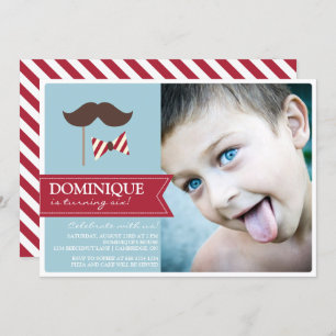 Invitation Mustache & Bow Cravate Photo Anniversaire Fête Inv