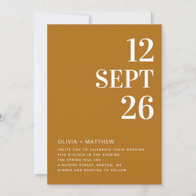 Invitation Mustard Brown Elegant Fall Wedding | Photo & QR (Devant)