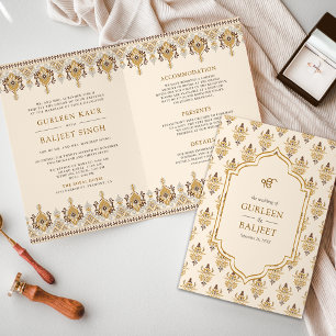 Invitation Mustard Ikat All in One Anand Karaj Sikh Mariage