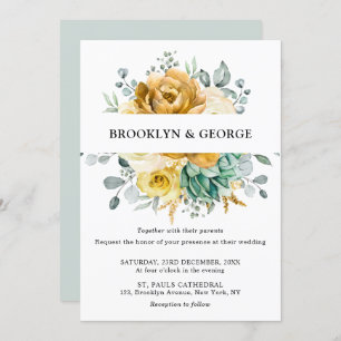 Invitation Mustard Jaune Floral Sage Vert Mariage moderne