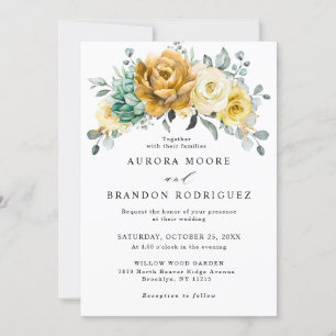 Invitation Mustard Jaune Floral Sage Vert Mariage moderne