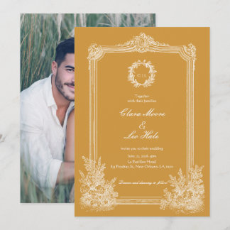 Invitation Mustard Yellow Vintage Ornate Frame Wedding Photo