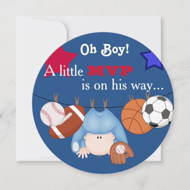 Invitation MVP Couleurs primaires Baby shower sportif Invitat (Devant)