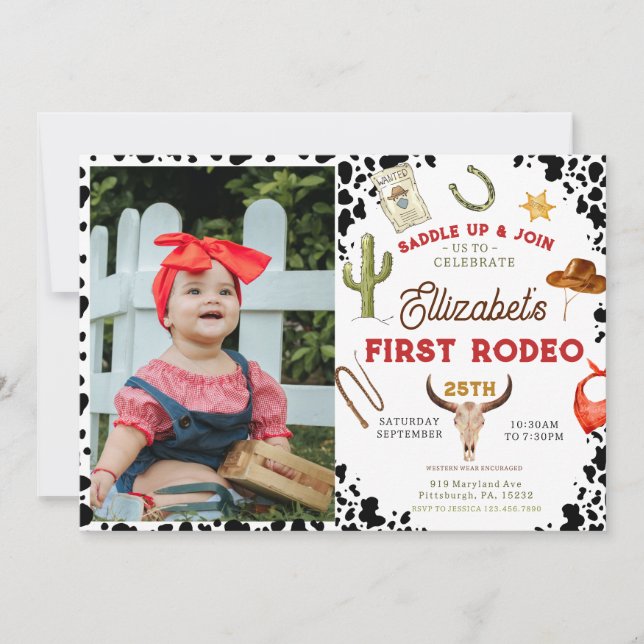 Invitation My First Rodeo Cowboy photo 1er anniversaire (Devant)