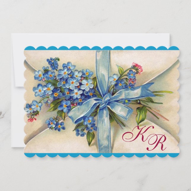 Invitation MYOSOTIS MONOGRAMME, CORTÈGE DE MARIAGE Bleu Blanc (Devant)