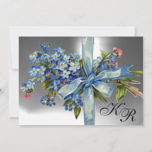 Invitation MYOSOTIS MONOGRAMME FÊTE DE MARIAGE bleu blanc