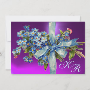 Invitation MYOSOTIS MONOGRAMMÉ FÊTE DE MARIAGE bleu violet