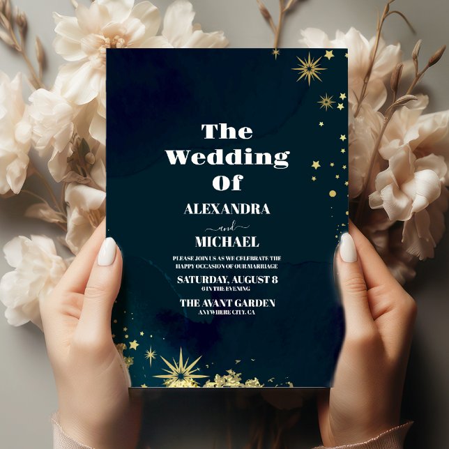 Invitation Mysic Blue Gold Star Moon Mariage (Créateur téléchargé)