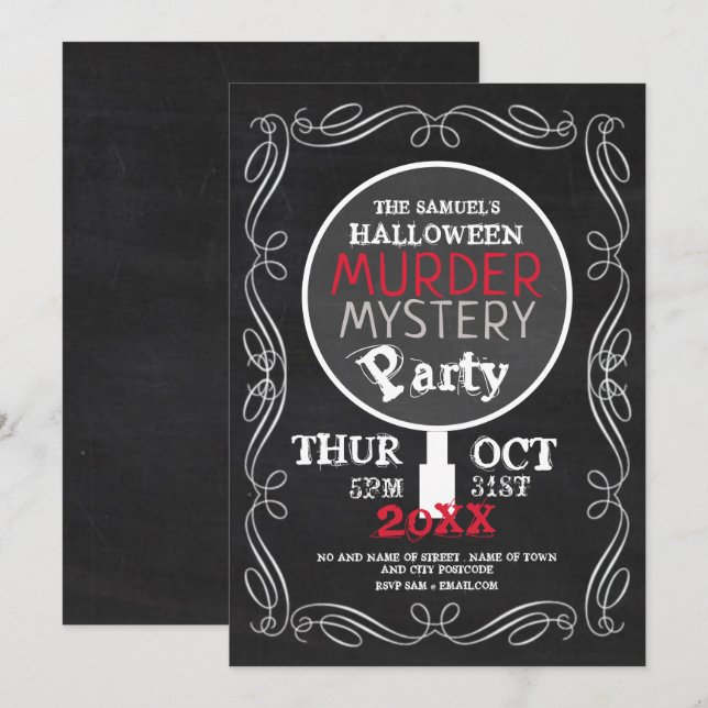 Invitation Mystère de l'Assassinat, Fête d'Halloween de Chalk (Devant / Derrière)