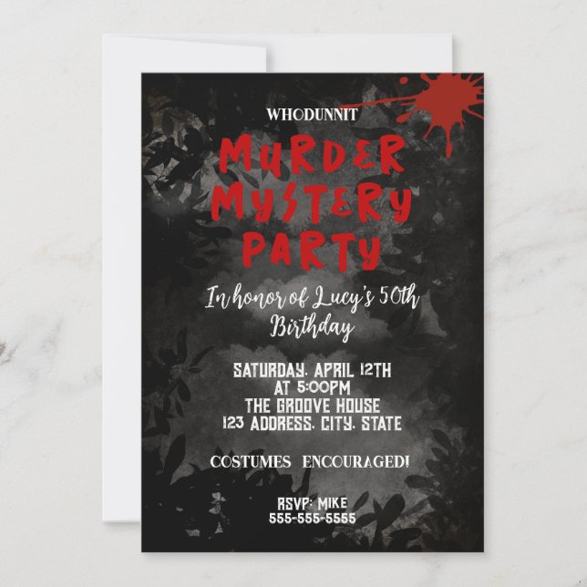 Invitation mystère de meurtre whodunit partie sanglante 40e 5 (Devant)