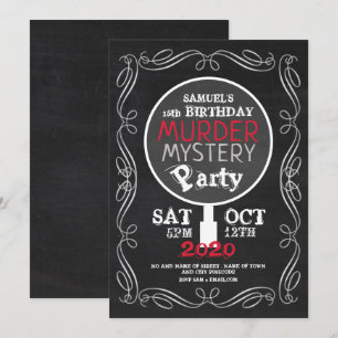Invitation Mystère du meurtre, fête d'anniversaire de Chalkbo
