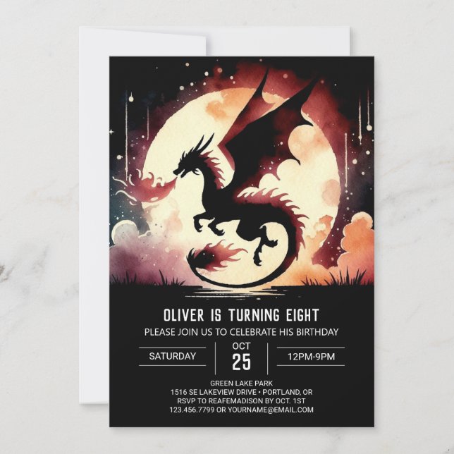 Invitation Mystérieux Dragon Enfants d'anniversaire (Devant)