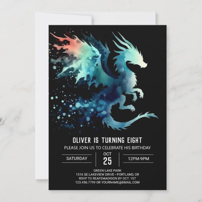 Invitation Mysterious Dragon Birthday Imprimable (Devant)
