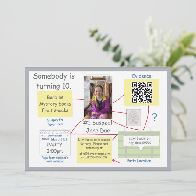 Invitation Mystery Crime solutionner la preuve Commission QR  (Debout devant)