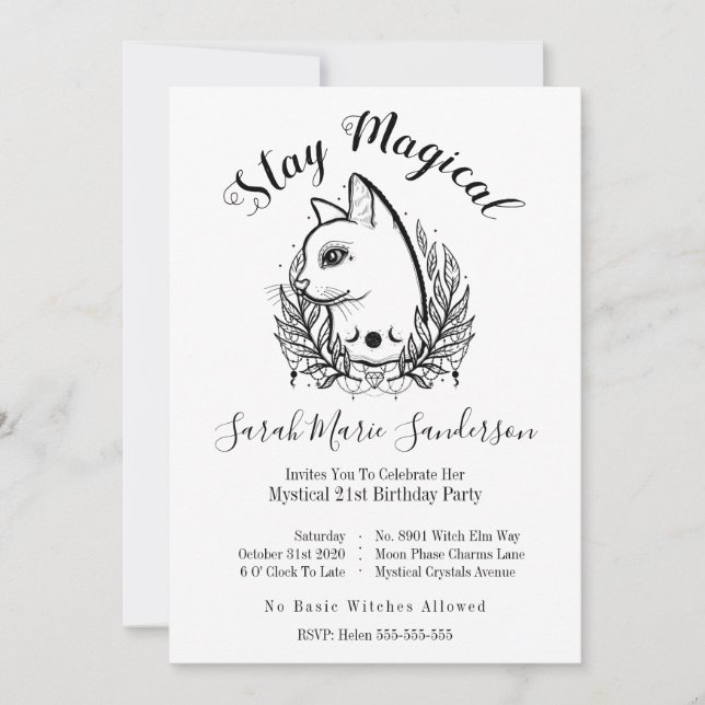 Invitation Mystic Cat 21st Birthday Magic Halloween Moonphase (Devant)