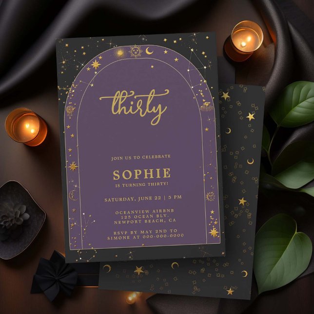 Invitation Mystic Horoscope Celestial Boho Arch 30e anniversa (celestial horoscope astrology 30th birthday invitation for women stars moon sun planets zodiac boho)