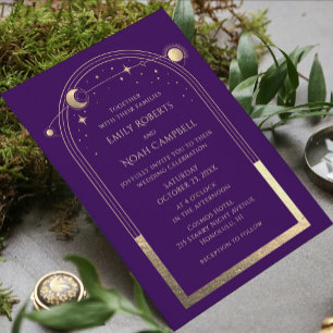 Invitation Mystic Purple Gold Sun Moon Stars Mariage photo