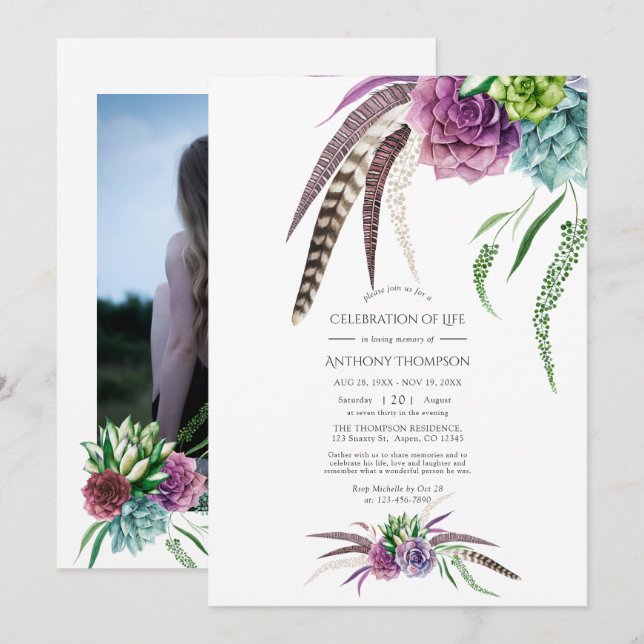 Invitation Mystical Boho Succulent Celebration of Life Photo (Devant / Derrière)