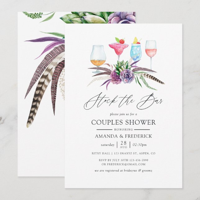 Invitation Mystical Boho Succulent Stock de la barre (Devant / Derrière)