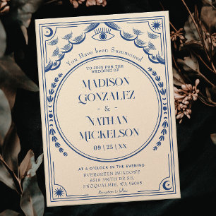 Invitation Mystical Elegant Bleu Tarot Mariage gothique