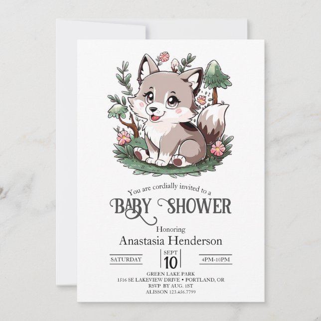 Invitation Mystical Pretty Wolf Baby shower (Devant)