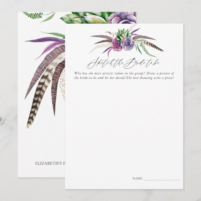 Invitation Mystical Succulents Fête des mariées Sketch Jeu (Devant / Derrière)