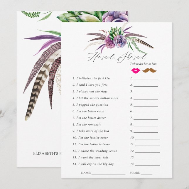 Invitation Mystical Succulents jeu de Fête des mariées (Devant / Derrière)