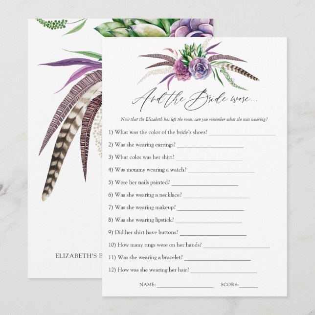 Invitation Mystical Succulents jeu de Fête des mariées (Devant / Derrière)