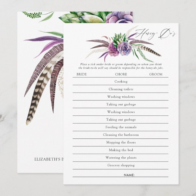 Invitation Mystical Succulents jeu de Fête des mariées (Devant / Derrière)