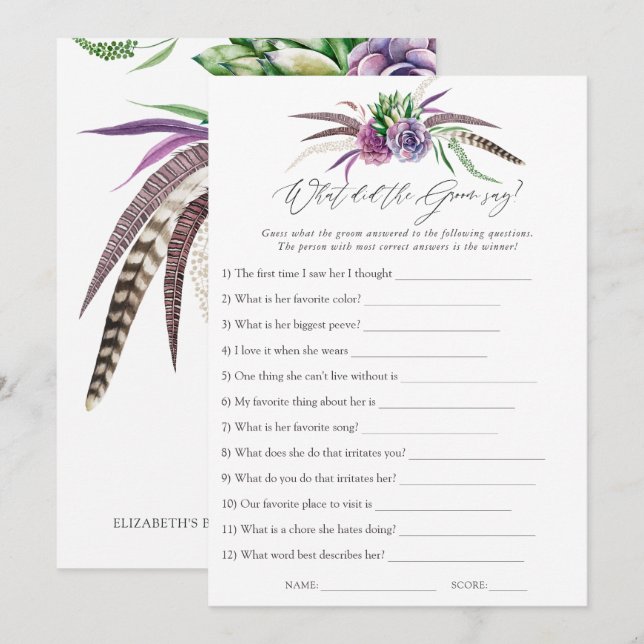 Invitation Mystical Succulents jeu de Fête des mariées (Devant / Derrière)