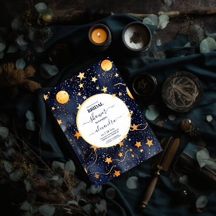 Invitation Mystique Bleu Minuit et Or Aquarelle de Mariage