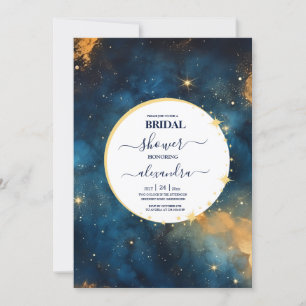Invitation Mystique Bleu Minuit et Or Aquarelle Mariage