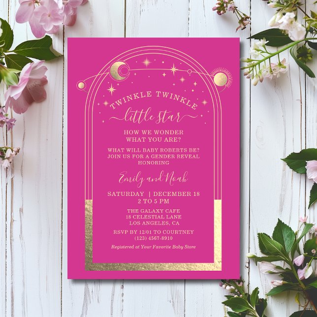 Invitation Mystique Chic Rose Or Soleil Lune Étoiles Baby Sho (Créateur téléchargé)