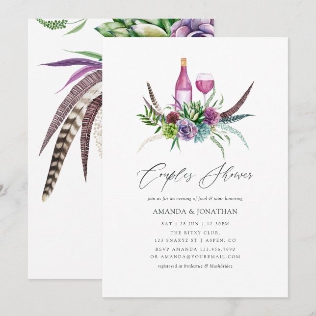 Invitation Mystique Couples Succulents Douche Dégustation De  (Devant / Derrière)