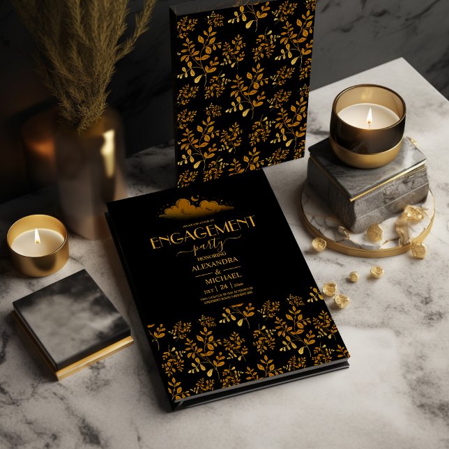 Invitation Mystique nuages d'or noir Fiançailles de lune (Créateur téléchargé)