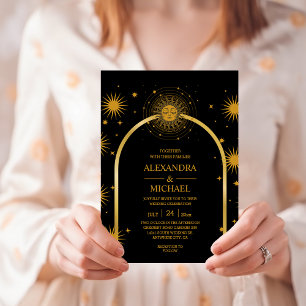 Invitation Mystique Or Noir Céleste Stars Mariage