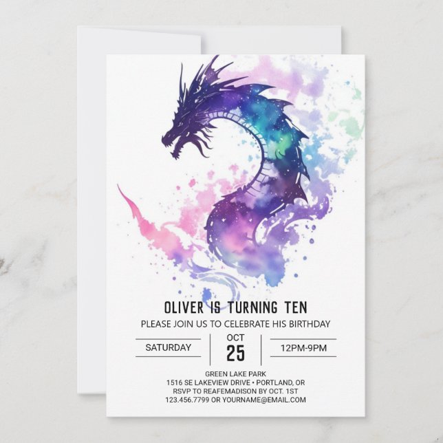 Invitation Mythique Whimsical Kids Dragon Anniversaire (Devant)