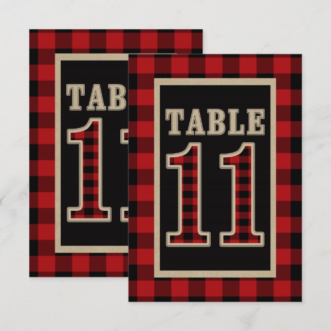 Invitation N° 11 de table rustique plaid bison rouge et noir (Devant / Derrière)