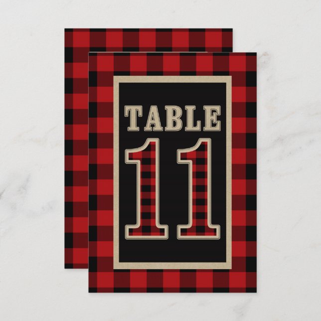 Invitation N° 11 de table rustique plaid rouge et noir buffle (Devant / Derrière)