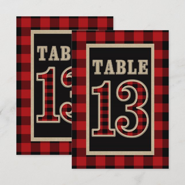 Invitation N°13 de table rustique plaid bison rouge et noir (Devant / Derrière)