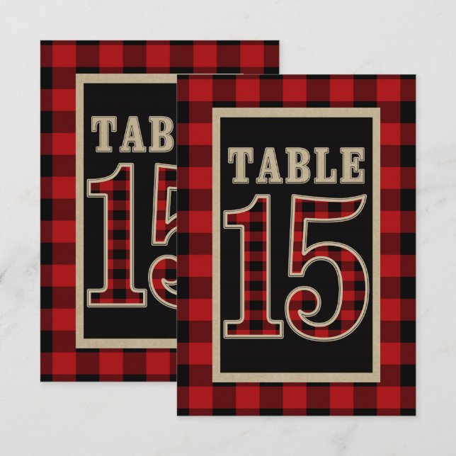 Invitation N°15 de table rustique plaid rouge et noir Buffalo (Devant / Derrière)