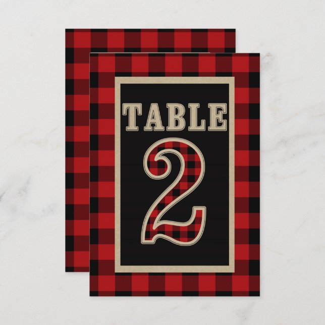 Invitation N° 2 de table rustique plaid rouge et noir Buffle (Devant / Derrière)