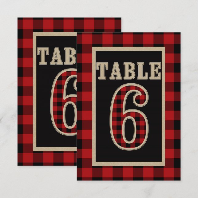 Invitation N° 6 de table rustique à carreaux buffle rouge et  (Devant / Derrière)