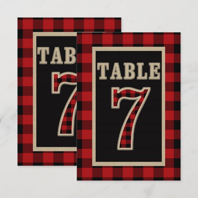 Invitation N° 7 de table rustique plaid rouge et noir buffle (Devant / Derrière)